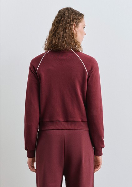 Biye Detaylı Fermuarlı Bordo Sweatshirt 1S10365-70393
