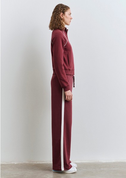 Biye Detaylı Fermuarlı Bordo Sweatshirt 1S10365-70393