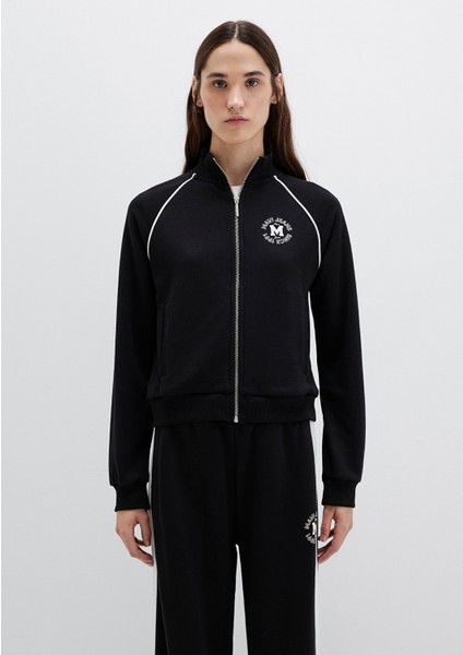 Biye Detaylı Fermuarlı Siyah Sweatshirt 1S10365-900