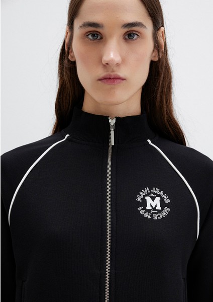 Biye Detaylı Fermuarlı Siyah Sweatshirt 1S10365-900