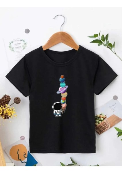 Çocuk Unisex Baskılı T-Shirt - Siyah fiyatları