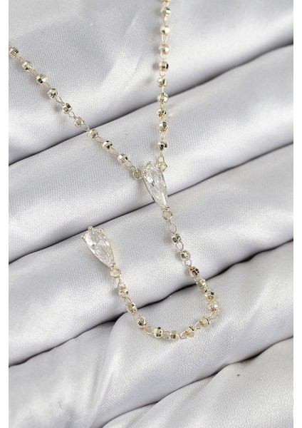 Pirinç Zirkon Taşlı Gold Renk Kadın Y Kolye