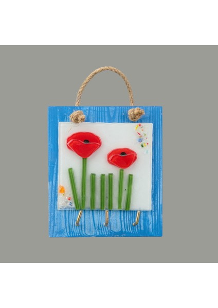 Deco Çiçek Anahtar Askısı - Mavi - 15 cm