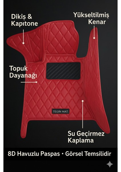 Volkswagen Golf 5 2005-2008 Arası 8d Araca Özel Havuzlu Suni Deri Paspas Kırmızı (Tam Kaplama, 11 Mm, Kokusuz) modelleri