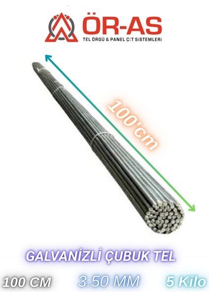 Çubuk Tel Galvanizli 3,50 mm x 5 kg x 100 cm – Doğrutulmuş Tel