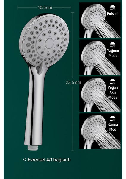 5 Fonksiyonlu Basınçlı Duş Başlığı – Yüksek Basınç, Su Tasarrufu, Kireç Önleyici, Evrensel Bağlantı modelleri