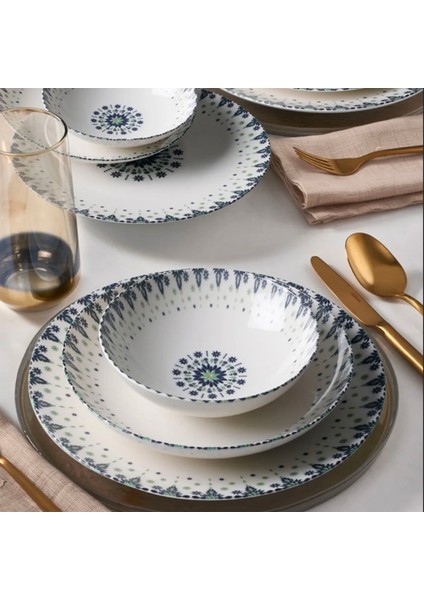 Porselen Atina 24 Parça Elegante Yemek Takımı - Mavi