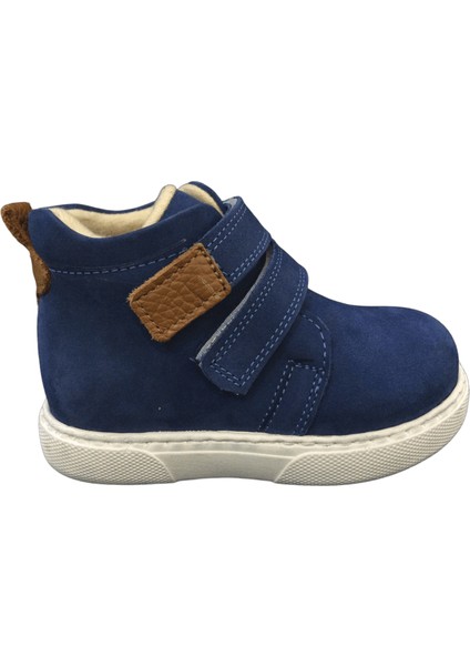 1001 Ridente Mavi Süet Bebe Erkek Çocuk Bot % 100 Deri Cırtlı