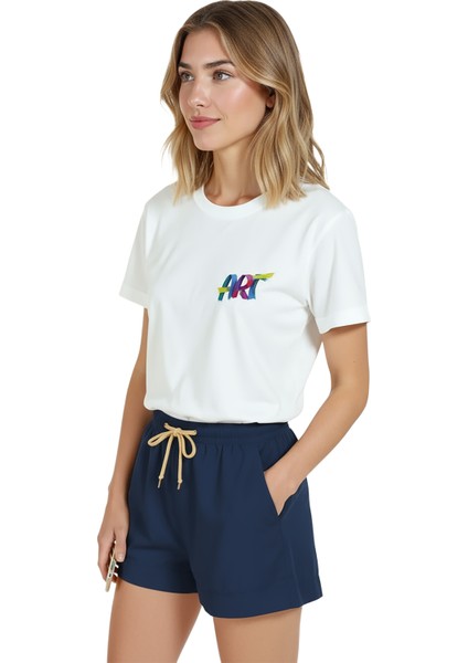 Kadın Beyaz Relaxed Fit %100 Pamuk Tişört – Renkli “art” Suluboya Baskılı fiyatları