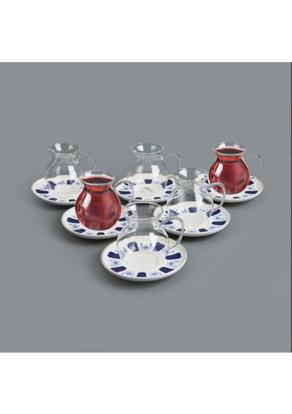 Laleli 12 Parça Çay Seti - Renkli - 210 ml