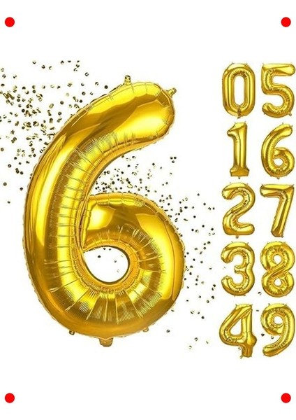 Gold Renk 6 Rakam Folyo Parti Balonu 102 cm