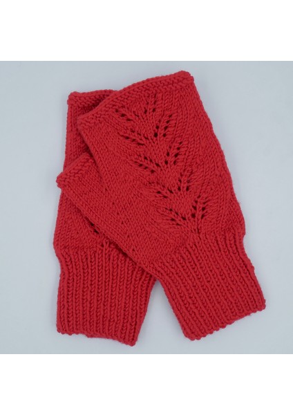 Kırmızı El Örgüsü Yetişkin Parmaksız Eldiven-2