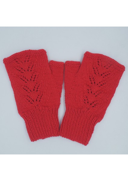 Kırmızı El Örgüsü Yetişkin Parmaksız Eldiven-2 fiyatları