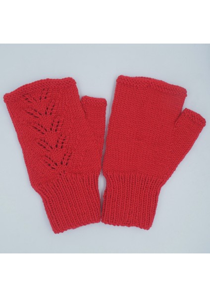 Kırmızı El Örgüsü Yetişkin Parmaksız Eldiven-2 modelleri
