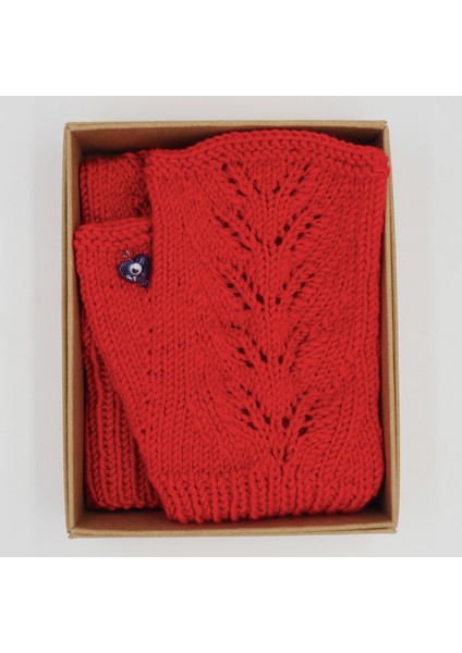 Kırmızı El Örgüsü Yetişkin Parmaksız Eldiven-2 fırsatları