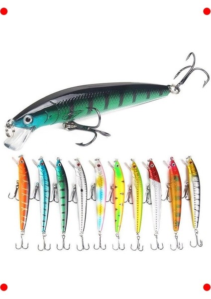 Minnow Sahte Olta Yem Seti - 10 Adet, Karbon Çelik Iğneli