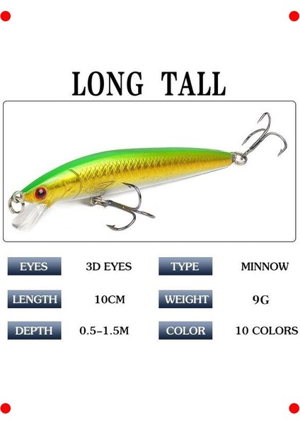 Minnow Sahte Olta Yem Seti - 10 Adet, Karbon Çelik Iğneli fırsatları