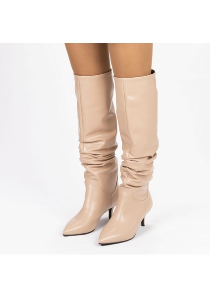 Vegan 6.5 cm Kısa Rahat Topuklu Sivri Burunlu Körüklü Uzun Kadın Çizme fiyatları