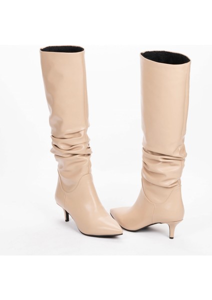 Vegan 6.5 cm Kısa Rahat Topuklu Sivri Burunlu Körüklü Uzun Kadın Çizme modelleri