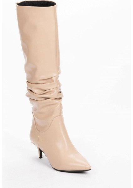 Vegan 6.5 cm Kısa Rahat Topuklu Sivri Burunlu Körüklü Uzun Kadın Çizme indirimleri