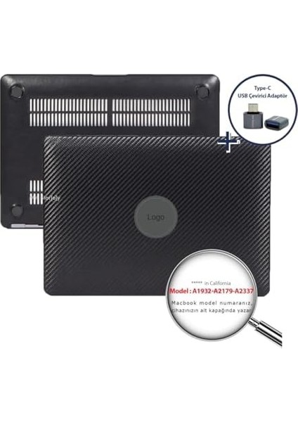 Kılıf Karbon Fiber M1 Air 13INÇ ( &apos;li M1 Air) A2337 A2179 A1932 ile Uyumlu Siyah modelleri