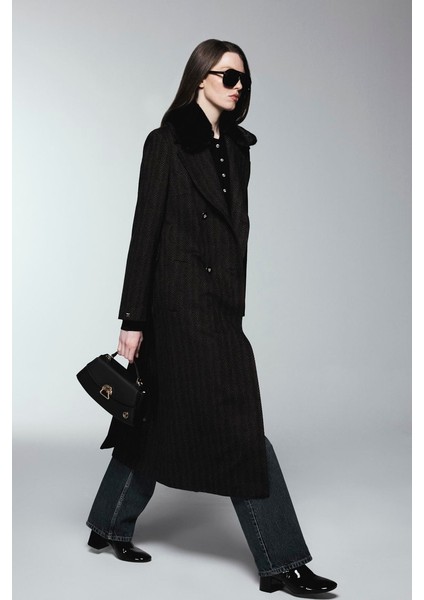 Kürk Yaka Kuşaklı Kahve Kaban 13851 fiyatları