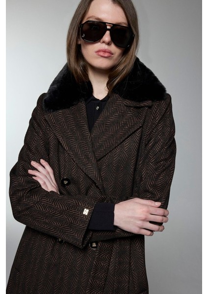 Kürk Yaka Kuşaklı Kahve Kaban 13851 fırsatları