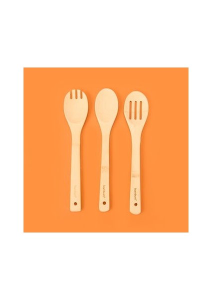 Ravili 3'lü Bambu Servis Seti - Açık Kahverengi