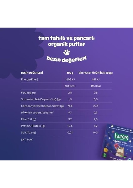 Humm Organik Pancarlı ve Tam Tahıllı Puflar 30 gr indirimleri