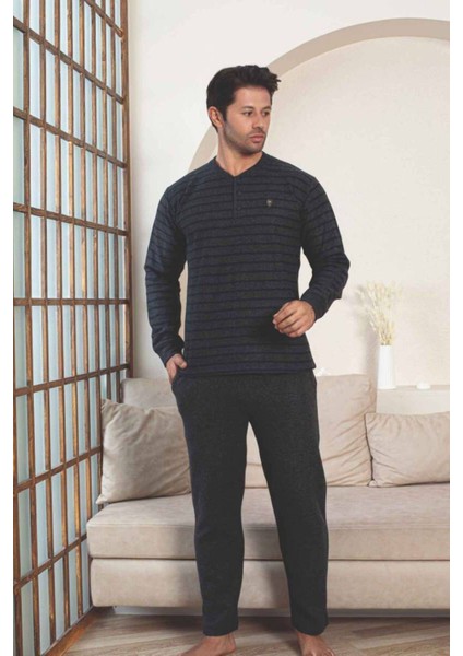 Erkek Eşofman Pijama Takımı - Lacivert Kışlık Şardonlu Selanik Kumaş 1220UK