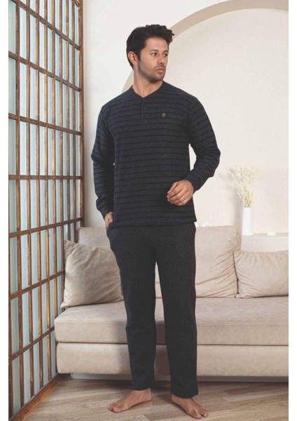 Erkek Eşofman Pijama Takımı - Lacivert Kışlık Şardonlu Selanik Kumaş 1220UK fırsatları