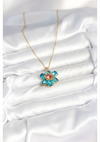 316L Çelik Zincirli Mavi Çiçek Model Kadın Kolye fiyatları