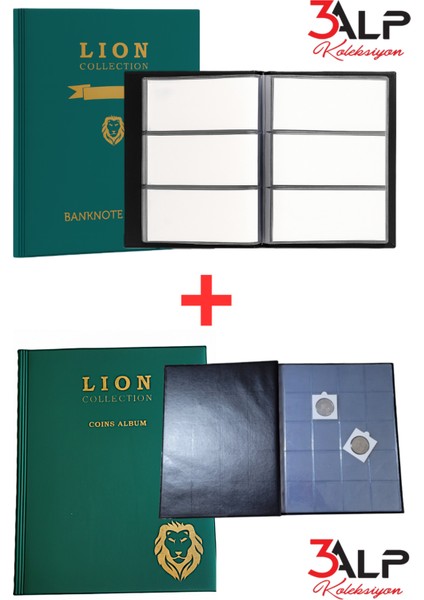 Lion Büyük Albüm SET-120 Li Kağıt Para ve 200 Lü Madeni Kapamalı Paralar Için Albüm (2’li Set)