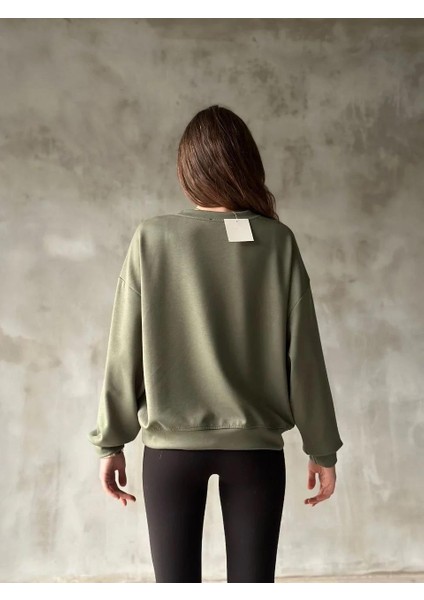 Osy Modal Yumuşak Dokulu Kumaş Bisiklet Yaka Oversize Sweatshirt - Haki fiyatları
