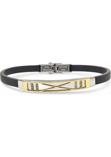 Erkek Desenli Silikon Kordonlu Çelik Bileklik