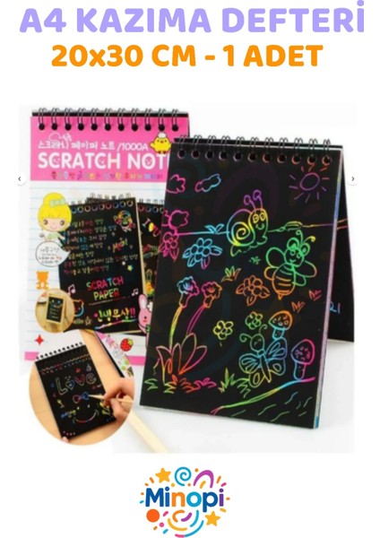 ( 1 Adet ) A4 Sihirli Gökkuşağı Defter 20X30 cm Siyah Kazıma Defteri Sprialli