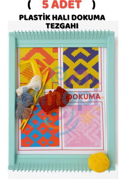 ( 5 Adet ) Plastik Halı Dokuma Tezgahı Hobi Okul Elişi Çocuk Halı Dokuma Tezgah