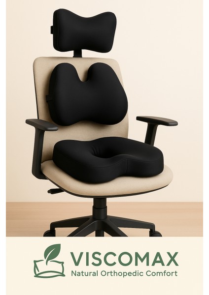 Ergonomik Ofis Sandalye Minderi Seti | Bel, Boyun ve Oturma Desteği 3'lü Set