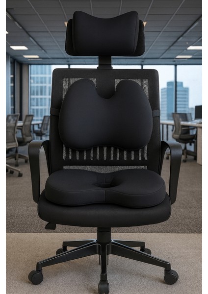 Ergonomik Ofis Sandalye Minderi Seti | Bel, Boyun ve Oturma Desteği 3'lü Set fiyatları
