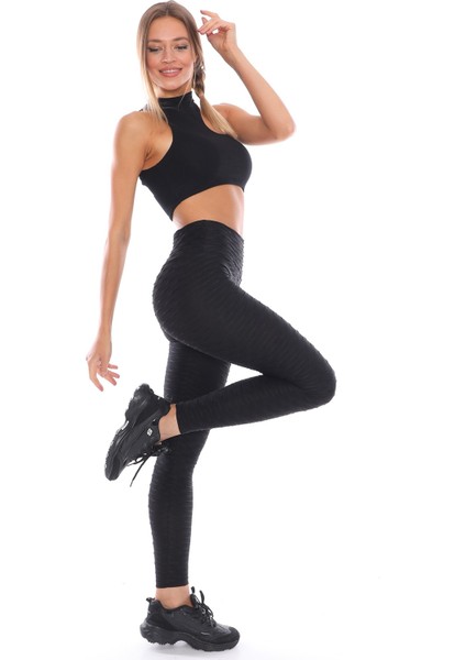 Kabartmalı Kumaş Ekstra Yüksek Bel Günlük Tayt