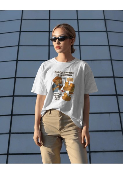 Bütün Paramı Harcıyorum Kedi Illüstrasyonlu Tişört – Mizahi Tasarım fiyatları