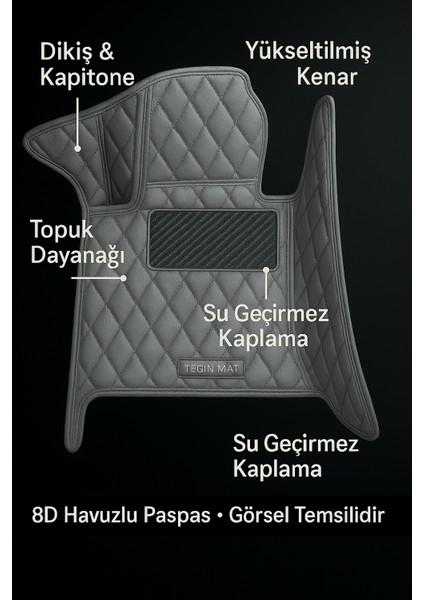 Peugeot Partner 2008-2016 Arası 8d Araca Özel Havuzlu Suni Deri Paspas Gri (Tam Kaplama, 11 Mm, Kokusuz) modelleri