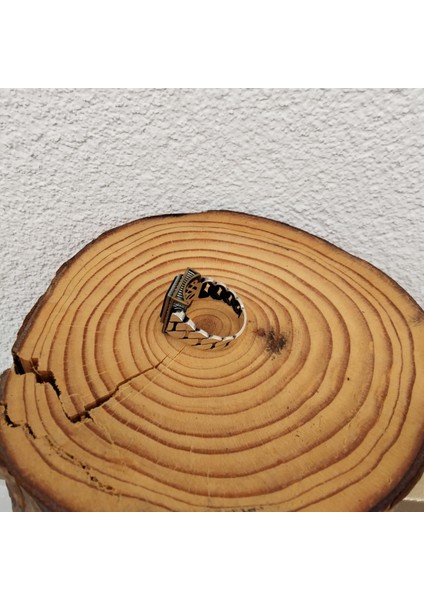 925 Ayar Gümüş Şık Tasarım Kahverengi Taşlı Erkek Yüzük – El Işçiliği - Yan Kenarları Tasarımlı fiyatları