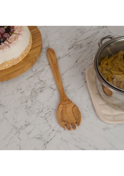 Zeytin Ağacı Servis Kaşığı - Açık Kahverengi - 30 cm
