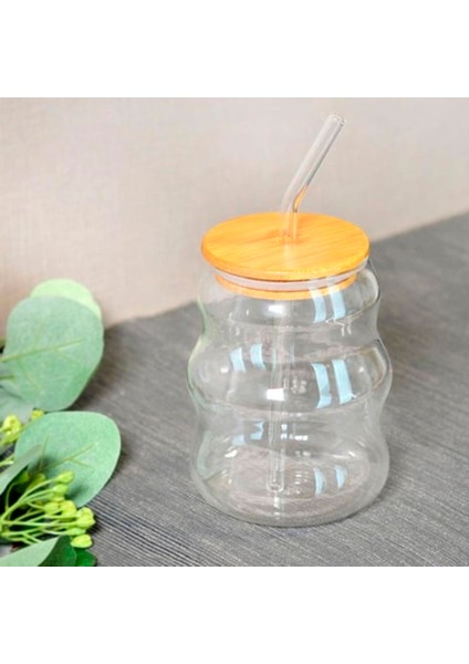 Bambu Kapaklı Pipetli Bardak - Açık Kahverengi / Şeffaf - 450 ml fiyatları