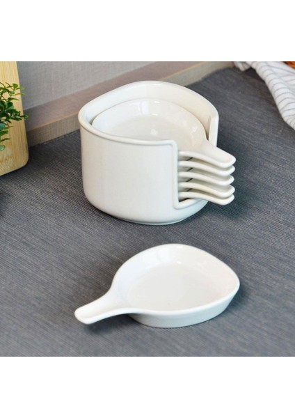 Ella 6'lı Köşeli Porselen Sosluk - Beyaz - 8 cm