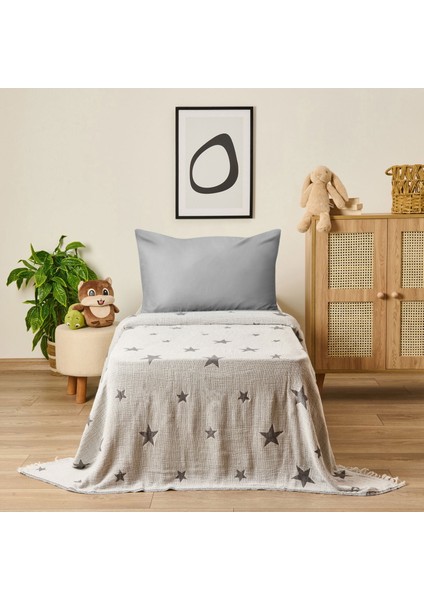 Soft Star Çift Taraflı Çocuk Pikesi - Gri - 160X220 cm