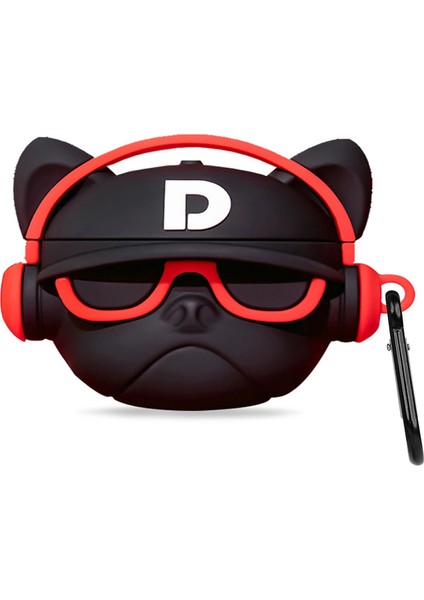 Apple Airpods Pro 3 Kılıf Karakter Figürlü Gözlüklü Bulldog Kırmızı