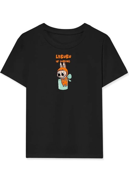 Kız Labubu Çocuk Baskılı T-Shirt - Siyah