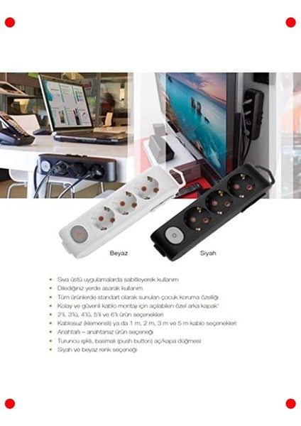 1 Metre Kablolu Dörtlü Topraklı Priz indirimleri